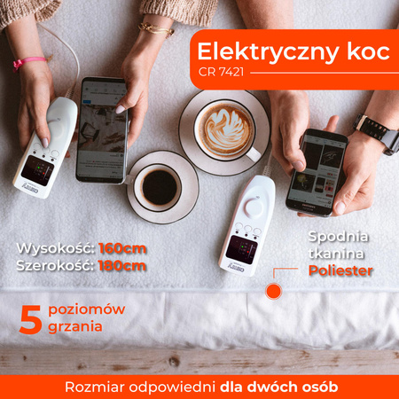 Elektryczny Koc Podkładowy z Timerem, Komfortowy i Bezpieczny - Camry CR 7421