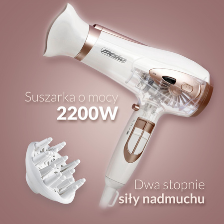 Suszarka do włosów 2400W Z JONIZACJĄ Zimny nawiew + Koncentrator i Dyfuzor MESKO | MS2274