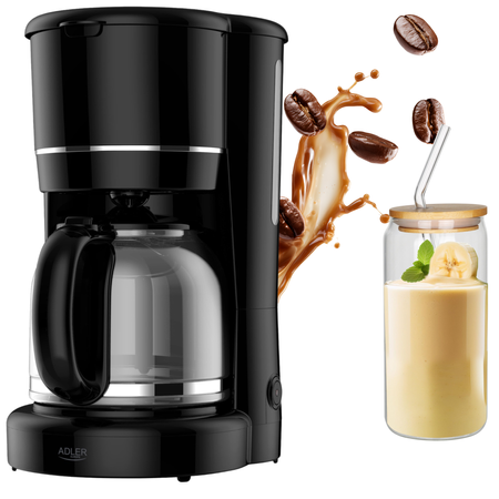 Ekspres do kawy przelewowy 900W szklany dzbanek 1,5L z podgrzewana podstawa Adler AD 4383b