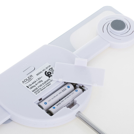 Waga łazienkowa elektroniczna 180 kg, szkło hartowane 6 mm, wyświetlacz LED Biała Adler AD 8174