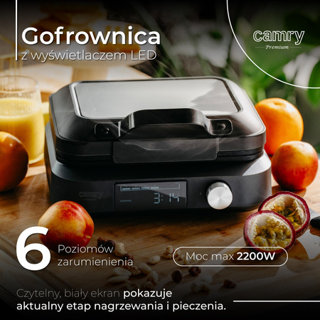 Gofrownica 2200W Timer Wyświetlacz LED 6 poziomów zarumienienia Głębokie płyty CAMRY CR 3086