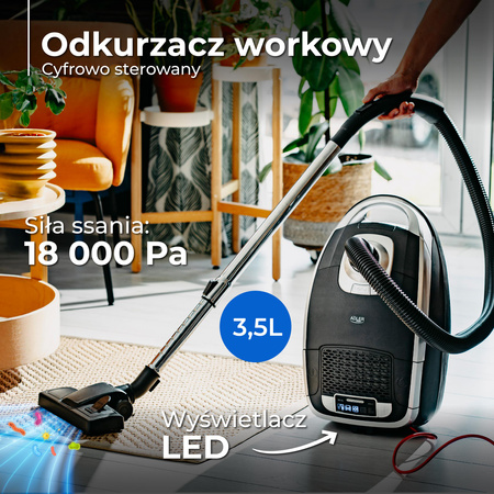 Odkurzacz workowy mocny, 3200W, 18 kPa, 5 programów mocy Adler AD 7069 AD7069