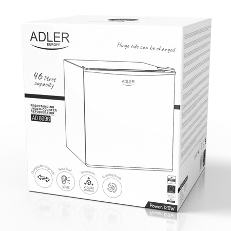 Lodówka podblatowa, pojemność 45L, 6 stopniowa regulacja, wysokość 49,5cm Adler AD 8096w