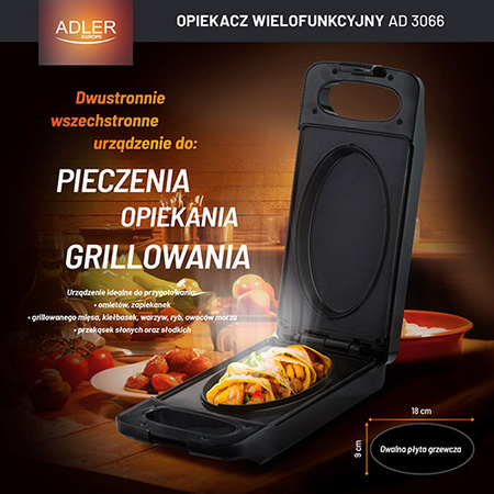Wielofunkcyjny Opiekacz 3w1: Opiekanie, Pieczenie, Grillowanie - Adler AD 3066