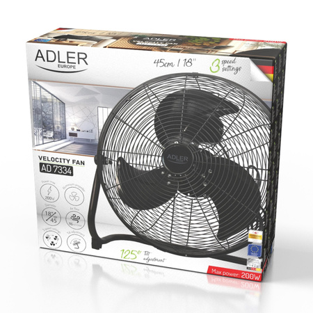 Cyrkulator powietrza 200W, średnica 45 cm, 3 prędkości, chromowana obudowa Adler AD 7334