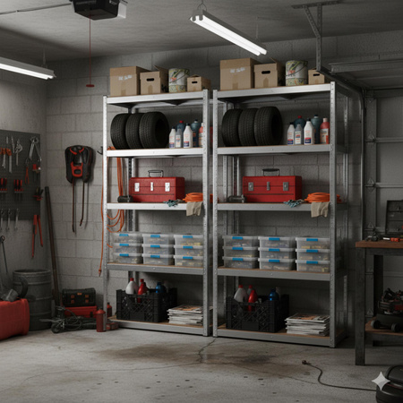 4 komplety regałów magazynowych metalowych 2w1, udźwig 175kg/półkę Avenido AV 6816