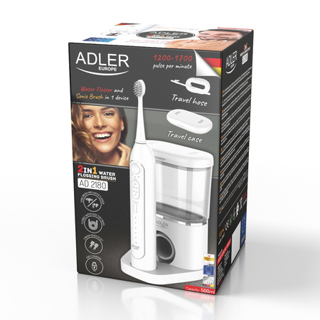 Szczoteczka soniczna i irygator 2w1, USB C, 500 ml, 1700 ruchów/min Adler AD 2180