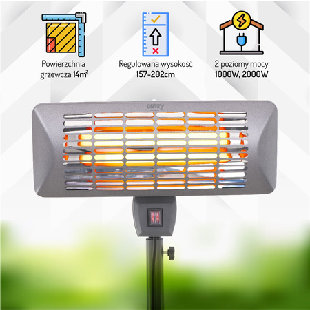 Ogrzewacz patio stojący 2000W, kwarcowy, regulowana wysokość 157-202cm Camry CR 7737