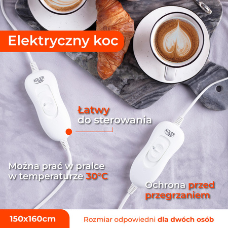 Elektryczny Koc Podkładowy z 2 Stopniami Grzania – Wysoka Wydajność i Komfort – Adler AD 7426