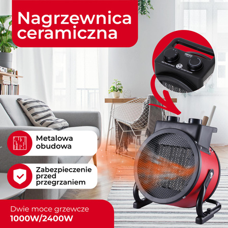 Ceramiczna Nagrzewnica 2400W z Regulacją Temperatury, Kompaktowy Design - Camry CR 7743