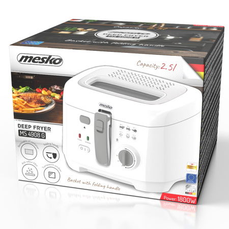 Frytkownica elektryczna, frytownica tłuszczowa 2,5L, 1800W, filtr, wyjmowany pojemnik, ochrona – Mesko MS 4908G