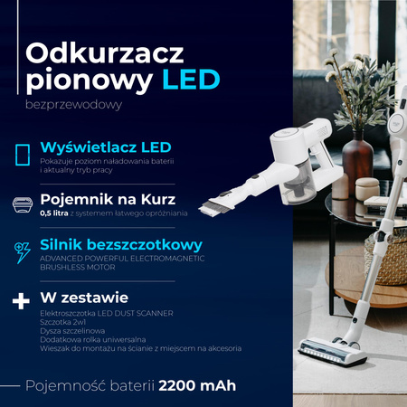 Odkurzacz pionowy bezprzewodowy 16000 Pa, FLEX TUBE, filtracja cyklonowa Adler AD 7060