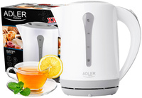 Czajnik elektryczny plastikowy 2,5L, 2200W, biały, obrotowa podstawa – Adler AD 1244