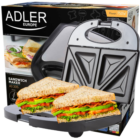 Opiekacz do kanapek, 850W, powłoka nieprzywierająca, Adler AD 3015