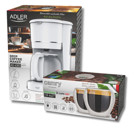 Ekspres do kawy przelewowy 900W szklany dzbanek 1,5L z podgrzewana podstawa Adler AD 4383w