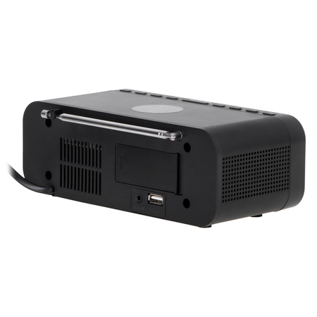 Czarny Radiobudzik z Ładowarką Bezprzewodową i FM Adler AD 1192