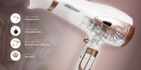 Suszarka do włosów 2400W Z JONIZACJĄ Zimny nawiew + Koncentrator i Dyfuzor MESKO | MS2274