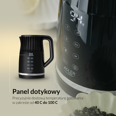 Czajnik elektryczny LED z regulacją temperatury 1.7L - metalowy Adler AD 1350