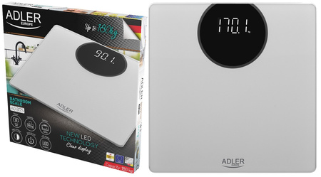 Waga łazienkowa elektroniczna 180 kg, szkło hartowane 6 mm, wyświetlacz LED Adler AD 8175