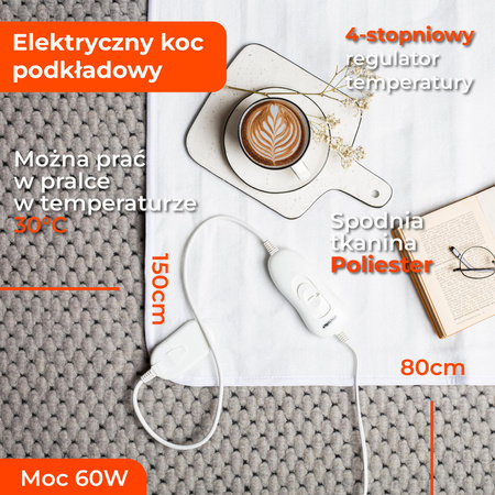 Elektryczny Koc Podkładowy ze Zabezpieczeniem Termicznym i Regulacją Temperatury, Mesko MS 7419