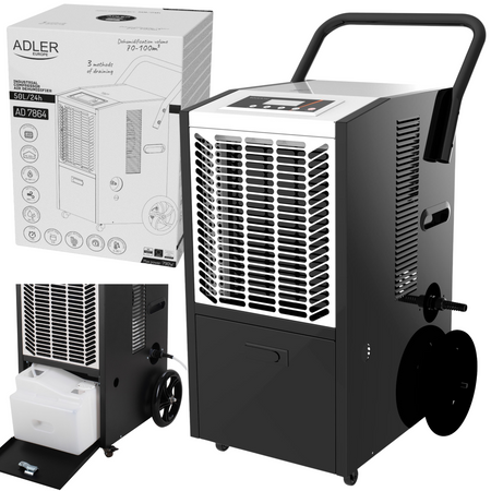 Przemysłowy osuszacz powietrza 50L/24h, 300 m³/h, pompa, LED Adler AD 7864