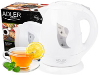 Czajnik Adler Plastikowy 1L, Lekki i Stylowy, Biały ADL-PLK-01
