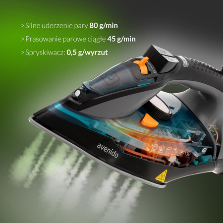 Żelazko parowe 3000W ceramiczne, 5 funkcji, 4 systemy ochrony avenido AV 5046