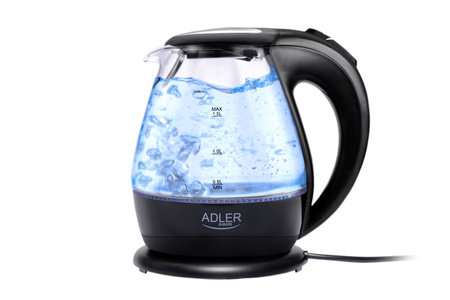 Czajnik elektryczny szklany 1,5L, 2200W, obrotowa podstawa, filtr – Adler AD 1224