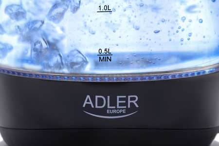 Czajnik elektryczny szklany 1,5L, 2200W, obrotowa podstawa, filtr – Adler AD 1224