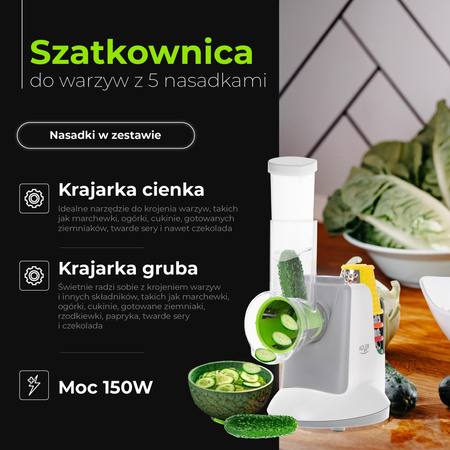 Krajalnica do warzyw z 5 wymiennymi nasadkami, kompaktowa i lekka, Adler AD 4815