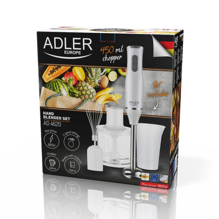 Blender ręczny wielofunkcyjny 800W, z rozdrabniaczem i trzepaczką Adler AD 4620