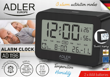 Radiobudzik Cyfrowy Czarny z Bateriami, Kompaktowy 7.5 cm, Adler AD 1196