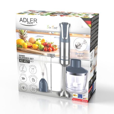 Blender ręczny 1800W, 20 prędkości, 5 końcówek, funkcja Turbo Adler AD 4627