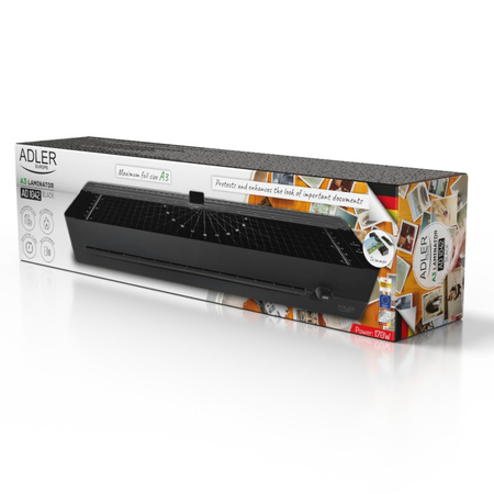 Laminator A3 na gorąco, 300 mm/min, trymer, folie 80-125 mic Adler AD 1042 black