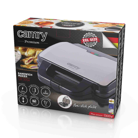 Opiekacz do kanapek 1300W, na 2 duże tosty, powłoka nieprzywierająca Camry CR 3054