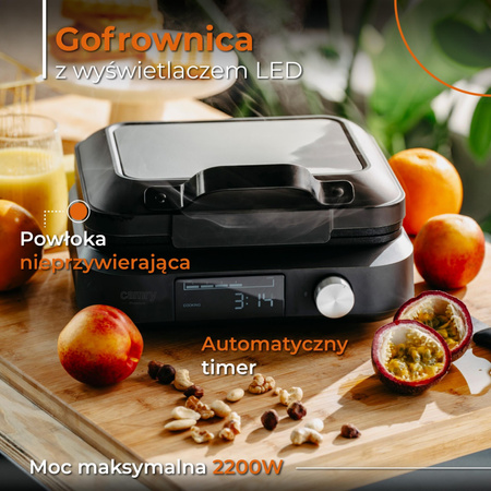Gofrownica 2200W Timer Wyświetlacz LED 6 poziomów zarumienienia Głębokie płyty CAMRY CR 3086