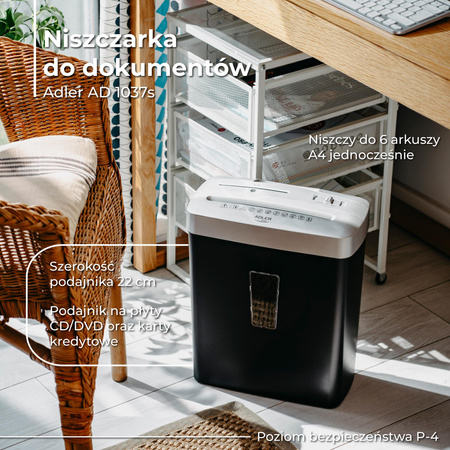 Niszczarka do dokumentów 200W srebrna - Adler AD1037S