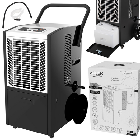 Przemysłowy osuszacz powietrza 50L/24h, 300 m³/h, pompa, LED Adler AD 7864