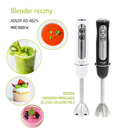 Blender ręczny 1500W, płynna regulacja, 5 prędkości, funkcja Turbo Adler AD 4625
