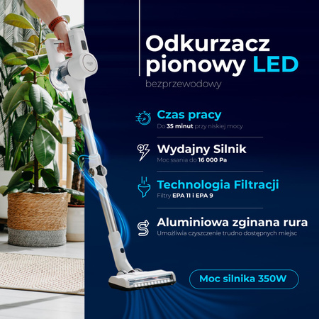 Odkurzacz pionowy bezprzewodowy 16000 Pa, FLEX TUBE, filtracja cyklonowa Adler AD 7060