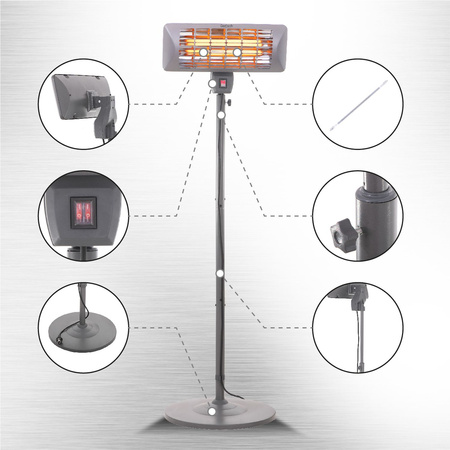 Ogrzewacz patio stojący 2000W, kwarcowy, regulowana wysokość 157-202cm Camry CR 7737