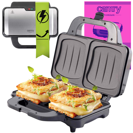 Opiekacz do kanapek 1300W, na 2 duże tosty, powłoka nieprzywierająca Camry CR 3054