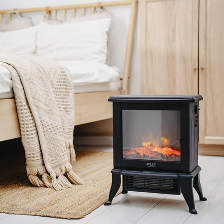 Kominek elektryczny z efektem płomienia, grzejnik elektryczny 1800W, wolnostojący Adler AD 7754