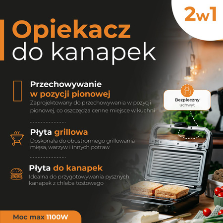 Grill elektryczny 2w1, 1400W, opiekacz, wymienne płyty nieprzywierające Adler AD 3070