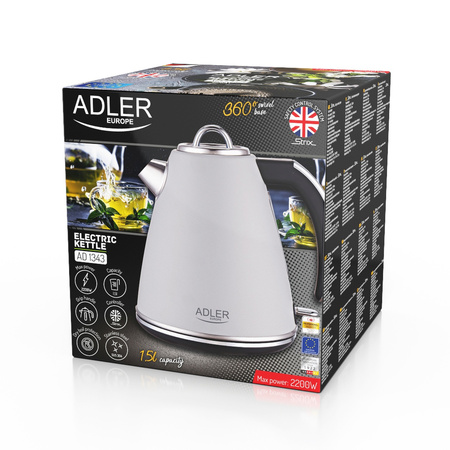 Czajnik elektryczny 1.5L, 2200W, stal nierdzewna, system Strix Adler AD 1343