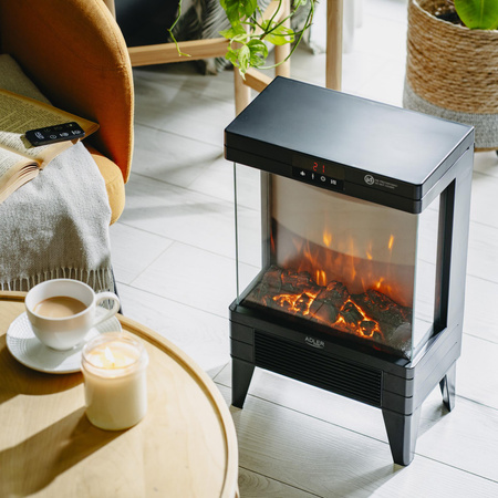 Kominek elektryczny z efektem płomienia, grzejnik elektryczny 2000W, timer pilot Adler AD 7755