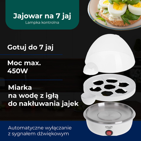 Elektryczny Jajowar na 7 Jaj z Automatycznym Wyłącznikiem Adler AD 4459