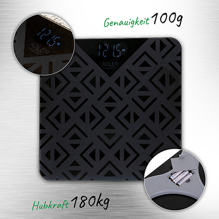 Waga łazienkowa elektroniczna 180 kg, szkło, antypoślizgowa, wyświetlacz LED Adler AD 8170