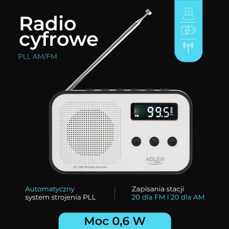 Radio kuchenne cyfrowe PLL AM / FM Adler AD 1907
