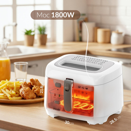 Frytkownica elektryczna, frytownica tłuszczowa 2,5L, 1800W, filtr, wyjmowany pojemnik, ochrona – Mesko MS 4908G